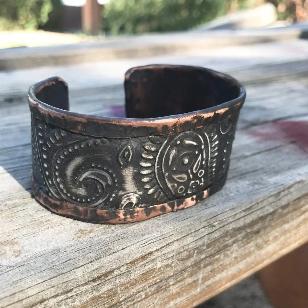 Paisley Sterling Silver Cowboy Copper Cuff Unisex Southwestern 925 Western Boho